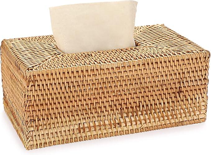 Sumnacon Tissue Box Cover Rectangle Tissue Box Rattan Tissue Box Holder,Wicker Decorative Tissue Holder for Bathroom Toilet Living Room Kitchen Office Table Desk, Yellow - ModernBath