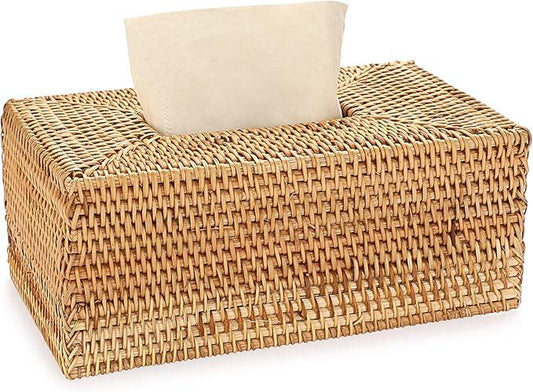 Sumnacon Tissue Box Cover Rectangle Tissue Box Rattan Tissue Box Holder,Wicker Decorative Tissue Holder for Bathroom Toilet Living Room Kitchen Office Table Desk, Yellow - ModernBath