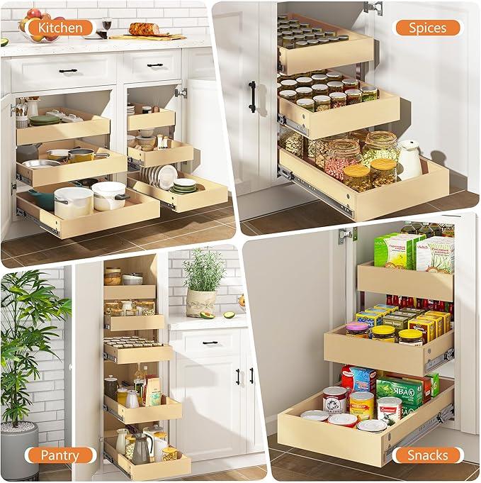WelFurGeer 3-Tier Pull Out Cabinet Organizer with Soft Close, Heavy-Duty Slide Out Drawers for Cabinets, Pull Out Drawers for Cabinets, Bottom Mount Shelves for Kitchen, Pantry, Bathroom - ModernBath