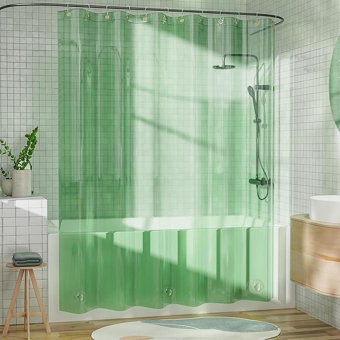 AmazerBath Heavy Duty Shower Curtain and Liner 2-in-1, 100% EVA Luxury Soft Clear Mint Green Shower Curtain Liner, 72x72 Plastic Weighted Shower Curtain, 12 Rustproof Grommets & 3 Heavyweight Stones - ModernBath