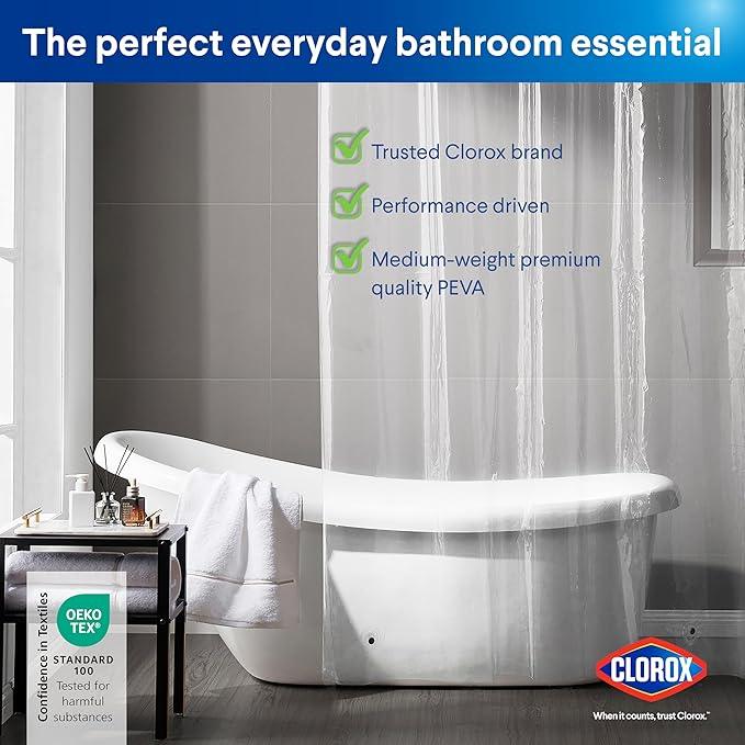 CLOROX Shower Curtain Liner, Premium Medium-Weight Durable Waterproof 6g PEVA for Bathroom with Weighted Magnets, Extra Long 72" x 78", Clear 1 Pack - ModernBath
