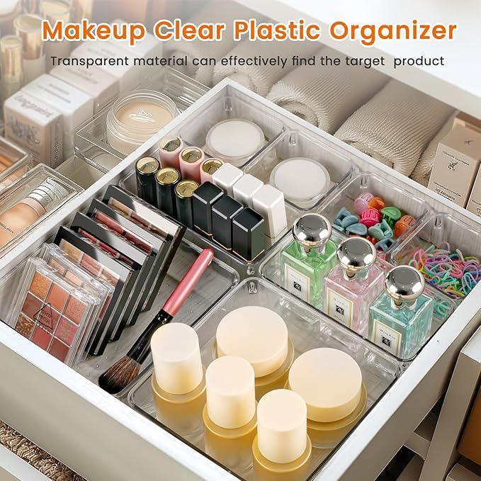 Criusia Drawer Organizer, 18 Pack Large Clear Plastic Kitchen Drawer Organizers Set, 6 Size Versatile Bathroom and Vanity Drawer Organizer Trays, Storage Bins for Makeup, Bedroom, Kitchen Utensils - ModernBath