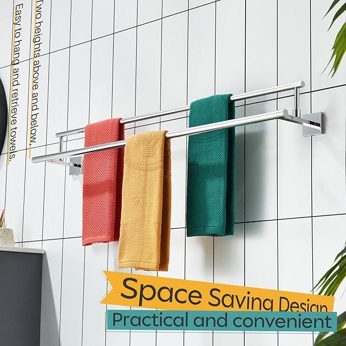 KOKOSIRI Towel Holder Polished Chrome 36 Inch Bathroom Double Bath Towel Bars Kitchen Rack Wall Mounted Stainless Steel B5009CH-L36 - ModernBath