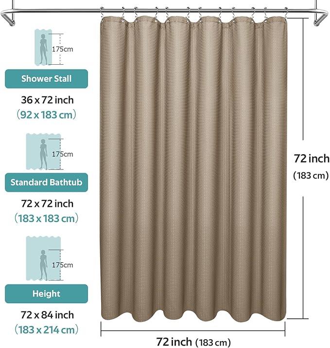 Vipfree 3 in 1 Shower Curtain Set, Waffle Shower Curtain and Liner Set with 12 Double Sided Shower Curtain Hooks, 258GSM Luxury Weighted Cloth Shower Curtains for Bathroom, 72 W x 72 H, Beige - ModernBath