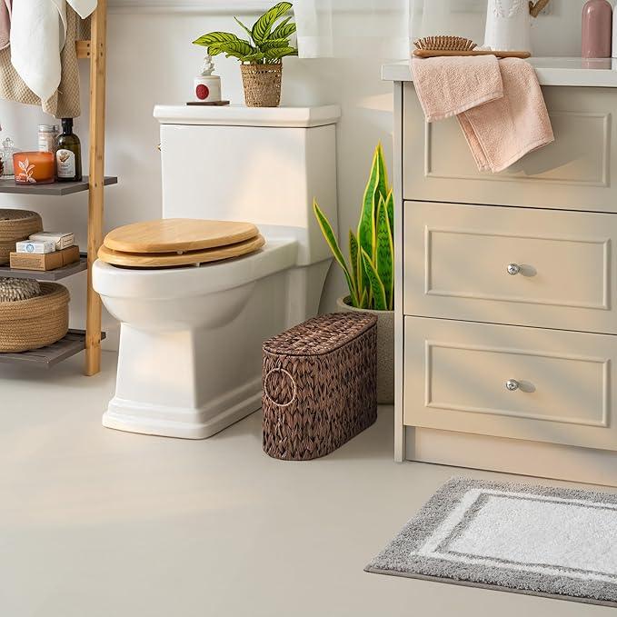 GRANNY SAYS Toilet Paper Storage Basket with Lid, Woven Toilet Paper Holder, Waterproof Bathroom Organizers and Storage, Wicker Basket for Bathroom Storage, Brown - ModernBath