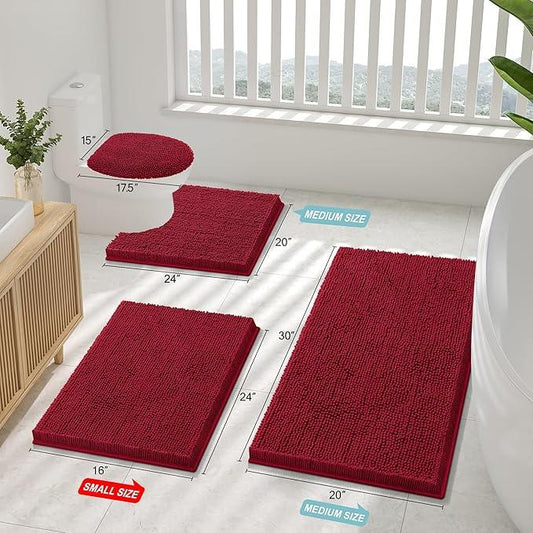 Smiry Luxury Chenille Bathroom Rugs 47x24, Extra Soft and Absorbent Shaggy Bath Mat, Machine Washable, Non-Slip Plush Carpet Runner for Tub, Shower, and Floor, Home Decor Accessories, Red - ModernBath