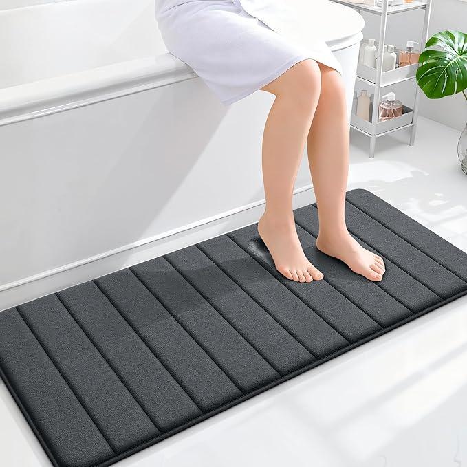 OLANLY Memory Foam Long Bathroom Rugs Runner 47x20, Super Soft Absorbent Bath Mat, Quick Dry, Machine Washable Shower Floor Rugs, Bathmat Carpet, Bathroom Home Decor Accessories, Dark Gray - ModernBath