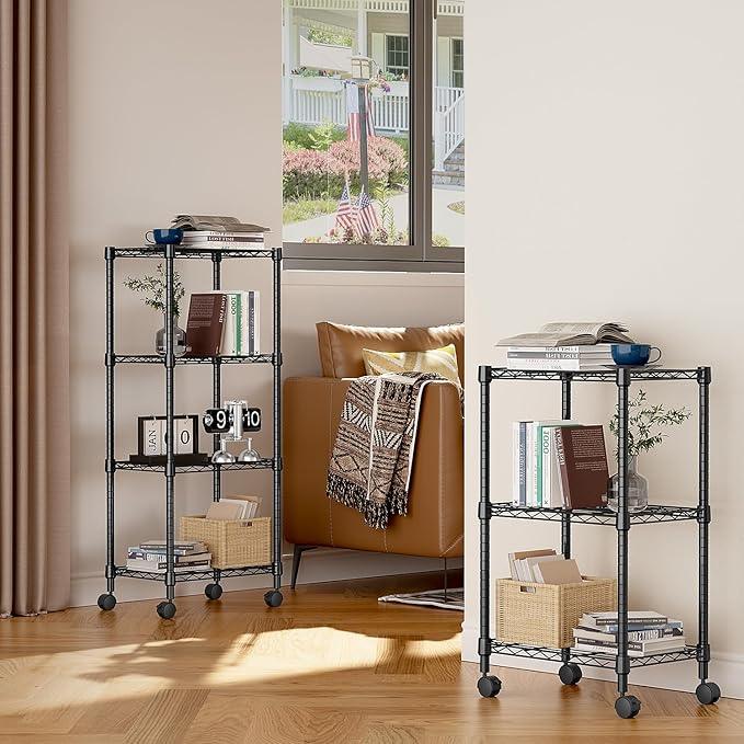 4-Shelf Adjustable Heavy Duty Steel Wire Rack, Adjustable Storage Shelving Unit with Wheel for Kitchen, Garage, Laundry Black 11.8" D x 17.7" W x 40.8" H - ModernBath