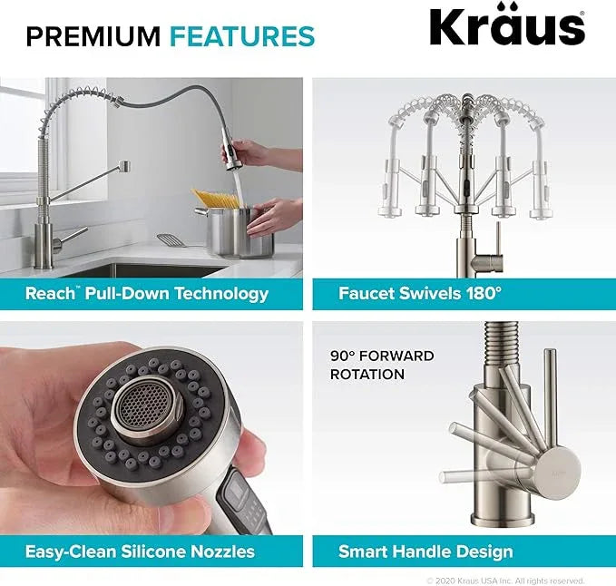 KRAUS Bolden Commercial Style 2-Function Single Handle Pull Down Kitchen Faucet in Spot-Free Antique Champagne Bronze, KPF-1610SFACB - ModernBath