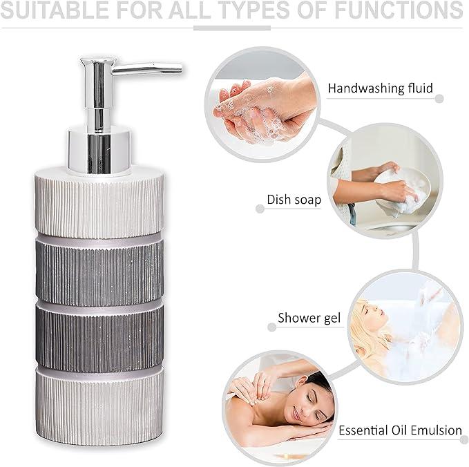 Zahari Home 4pc Modern Line Modern Bathroom Accessories Set Modern Soap Dispenser, Tumbler, Tooth Brush Holder and Dish Soap Holder Luxury Contemporary Grey Decor Unique Design Luxury Bath Set - ModernBath