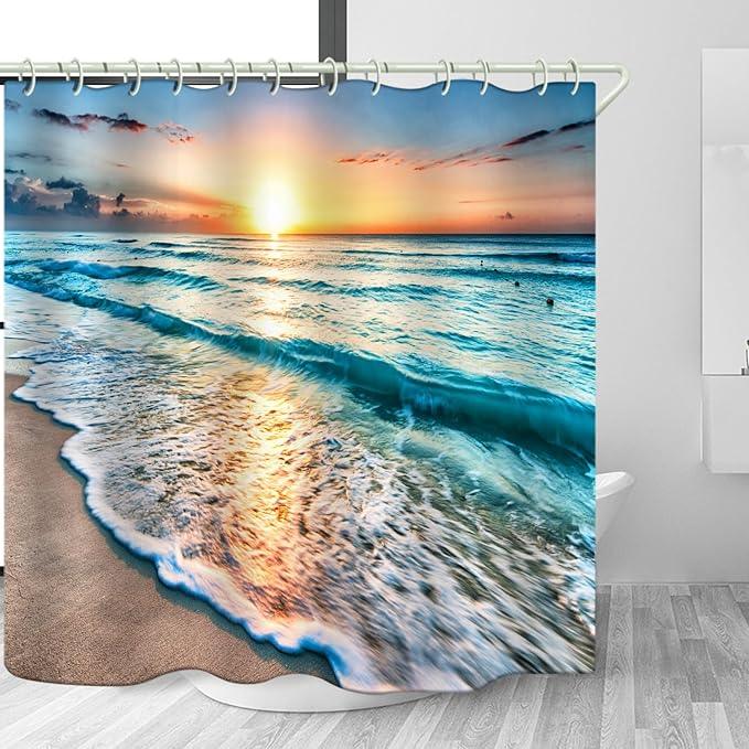 LYFANS Bathroom Uses Beach Sunset 3D Shower Curtains, Luxurious Bathtub Standard Shower Curtain, Waterproof and Bright Fabric Shower Curtains, (59x72 inches) - ModernBath