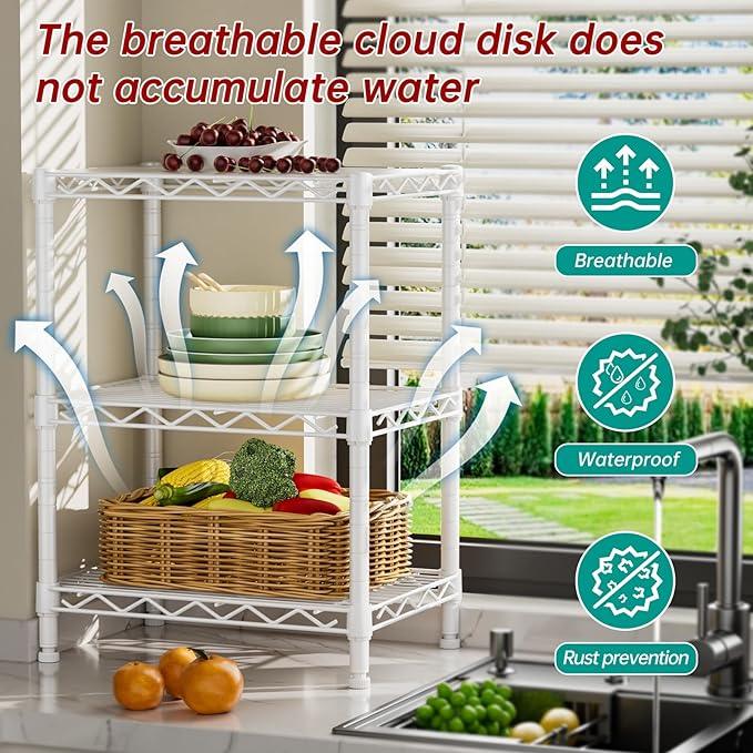 3 Tier Adjustable Storage Shelves Heavy Duty Metal Utility Shelf Wire Shelving Unit Organizer Rack for Home Kitchen Office Bathroom Pantry Room 12" D x 18" W x 30" H - ModernBath
