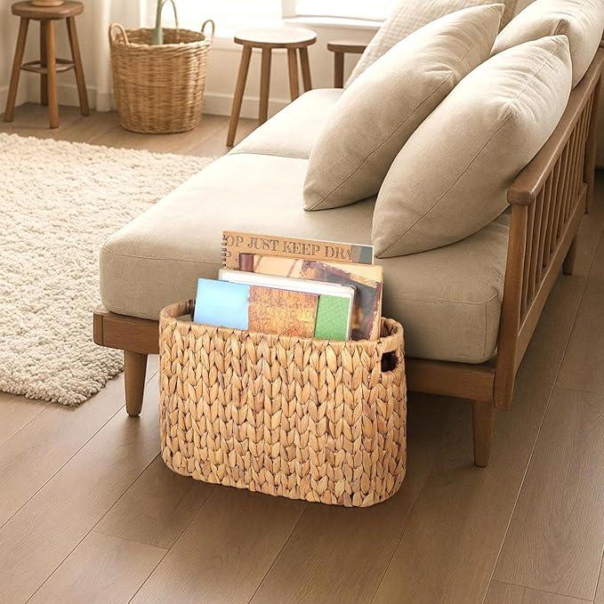 Toilet Paper Storage Holder with Built-in Handles, Water Hyacinth Toilet Papers Holder for up to 6 Mega Rolls, Wicker Toilets Paper Baskets, Decor Bathroom Storage Basket for Countertops,Shelves - ModernBath