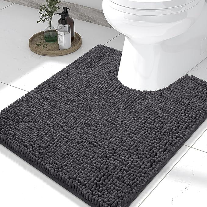 Smiry Luxury Chenille Toilet Rugs U-Shaped 24x20, Soft Absorbent Non-Slip Contour Bathroom Rugs for Toilet, Machine Washable Contoured Bath Mats, Charcoal Grey - ModernBath