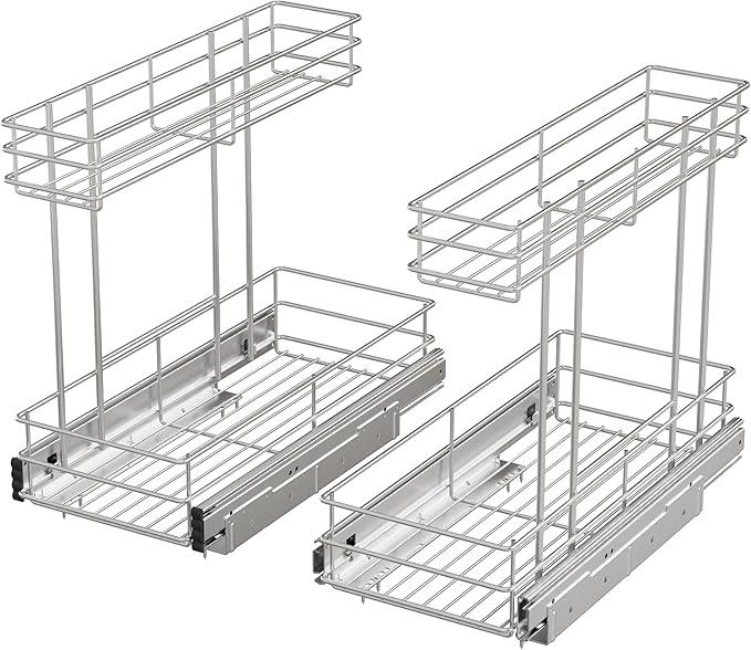 Under Sink Organizer 2 Packs, Pull Out Cabinet Organizer 2 Tier, Under Sink Slide Out Organizer Chrome Plated, Under Kitchen Bathroom Sink Organizer, Pantry Cabinet Closet Organization Rack, 9"W X19"D - ModernBath