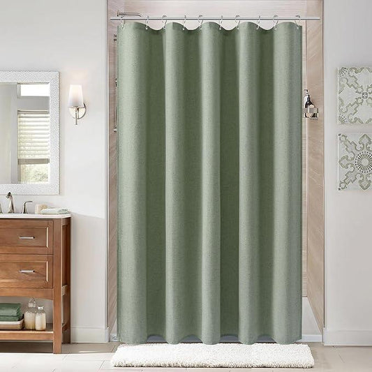 Naturoom Light Sage 54 Inch Shower Curtain - Stall Narrow Half Linen Ultra Thick Fabric Shower Curtain Set with Hooks, Boho Farmhouse Rustic RV Camper Bath Curtains for Bathroom, 54x78 - ModernBath