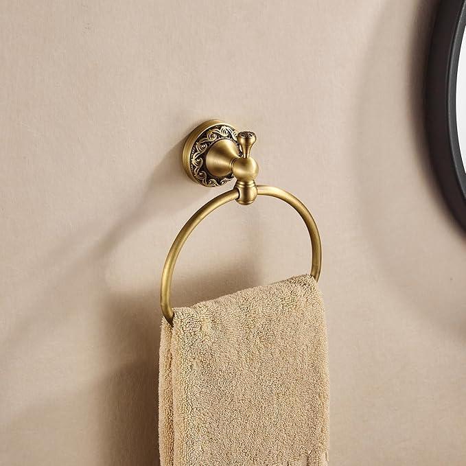 Antique Brass Toilet Paper Holder Towel Ring, Brushed Brass Towel Holder Toilet Paper Roll Holder, Rustic Towel Rack Bathroom Accessories Set Hardware 2 Pieces Farmhouse Wall Mounted - ModernBath