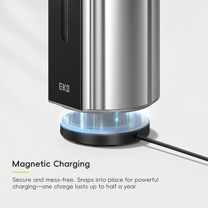 EKO Aroma Pro 13.5 fl oz Touchless Automatic Liquid Soap Dispenser, Rechargeable Hand & Dish Soap Dispenser for Bathroom and Kitchen, Waterproof, Adjustable Volume Control (Chrome Metallic) - ModernBath