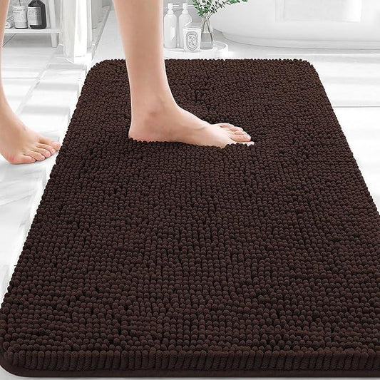 OLANLY Bathroom Rugs 36x24, Extra Soft Absorbent Chenille Bath Rugs, Rubber Backing Quick Dry, Machine Washable Bath Mats for Bathroom Floor, Tub and Shower, Home Decor Accessories, Brown - ModernBath