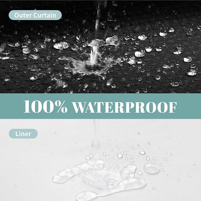 eachope Black No Hook Waffle Weave Shower Curtain with snap-in Liner Replacement, 230GSM Waterproof Fabric Hotel Shower Curtain Set for Bathroom, Through Mesh Top Window,71Wx77H - ModernBath