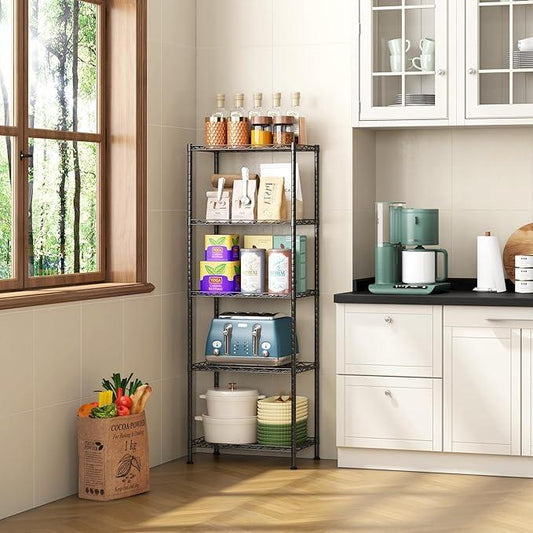 HOMEFORT 5-Shelving Unit, Adjustable Wire Shelving, Metal Wire Shelf Rack Organizer for Kitchen, Pantry, Closet, Bathroom, Laundry, Black,21" W x 11" D x 53" H - ModernBath