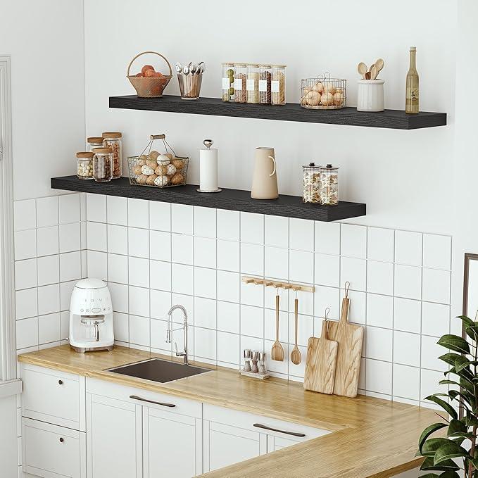 Vivelove 55x10.3 Long Floating Shelves for Wall, Storage Shelf for Living Room, Kitchen, Farmhouse, Wall Shelves with Invisible Brackets,Set of 1, Black - ModernBath
