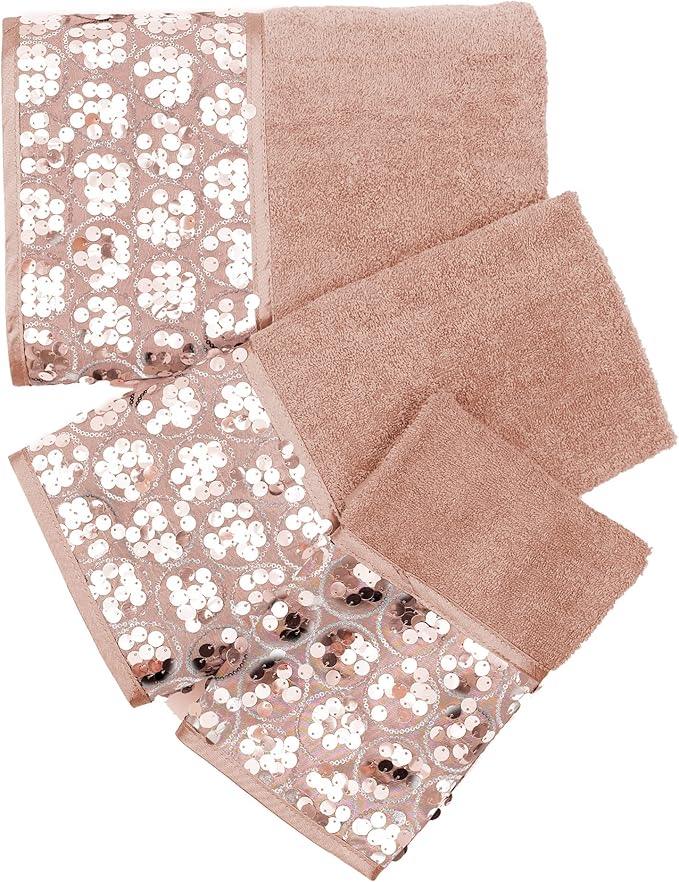 Zahari Home Sinatra Modern Bathroom Towel Set 3 Piece Towel Blush Bath Towel, Hand Towel and Wash Towel Luxury Contemporary Bling Blush Bath Towel Sets Soft Plush and Highly Absorbent - ModernBath