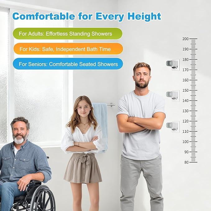 Hibbent 2 Pack Shower Head Holder - Strong Adhesive, Waterproof, Height Adjustable, Wall Mount, No Drilling, Chrome Finish - ModernBath