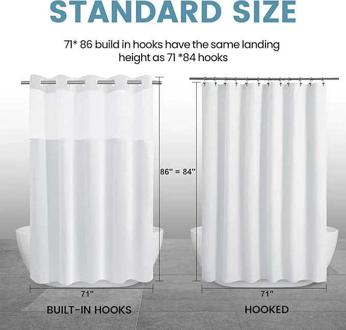 EUTXL White Long No Hook Shower Curtain with Snap in Liner,230GSM Waffle Weave Shower Curtains for Bathroom,71W x 86H - ModernBath
