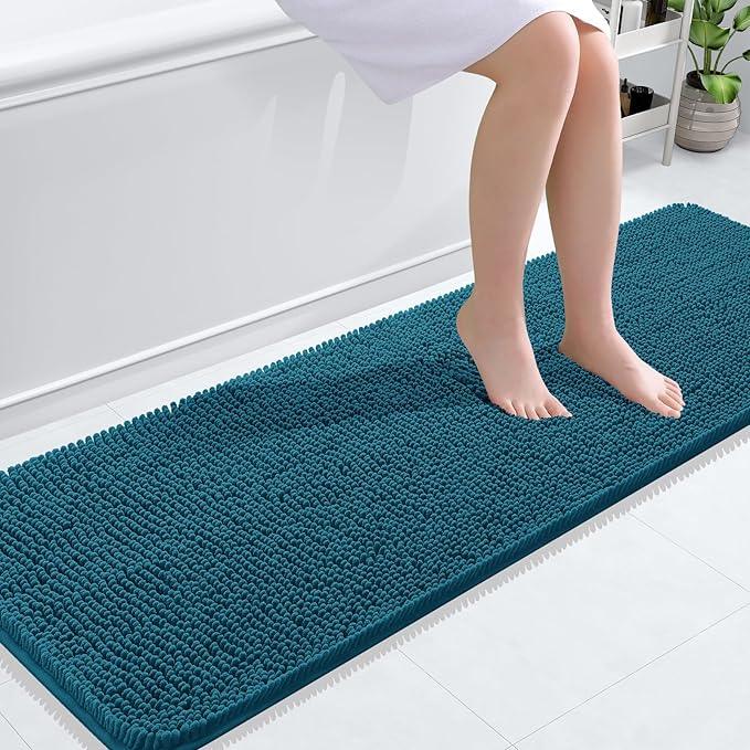 OLANLY Bathroom Rugs 59x20, Extra Soft Absorbent Chenille Bath Rugs, Rubber Backing Quick Dry, Machine Washable Bath Mats for Bathroom Floor, Tub and Shower, Home Decor Accessories, Peacock Blue - ModernBath