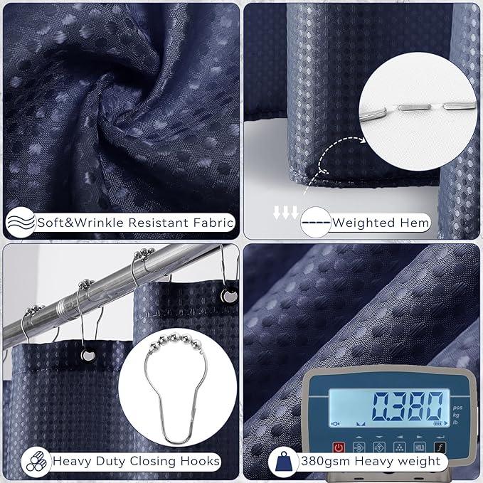 XLHOMO Navy Blue Bathroom Set, Bathroom Accessories Set with Shower Curtain, Bath Towel Set, Blue Shower Curtain Set with Bathroom Trash Can, Soap Dispenser, Soap Dish for Home Decor - ModernBath
