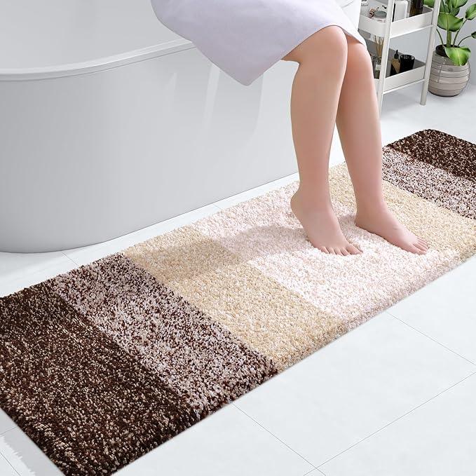 OLANLY Bathroom Runner Rugs 59x17, Extra Soft Absorbent Microfiber Bath Rugs, Rubber Backing, Quick Dry, Machine Washable Bath Mats for Bathroom Floor, Tub and Shower, Home Decor Accessories, Brown - ModernBath