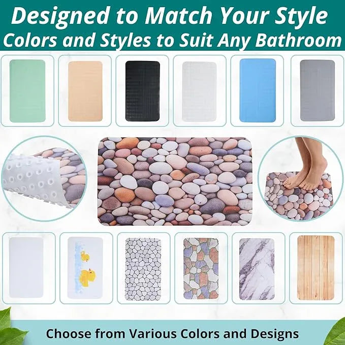 ENKOSI Non Slip Bath Mat for Tub and Shower Floors – Anti Slip Shower Mat with Strong Secure Grip – Unique Pebble Stone Print Bathroom Mat for Inside Bathtub and Smooth Stalls (28x16 Pebble Stone) - ModernBath
