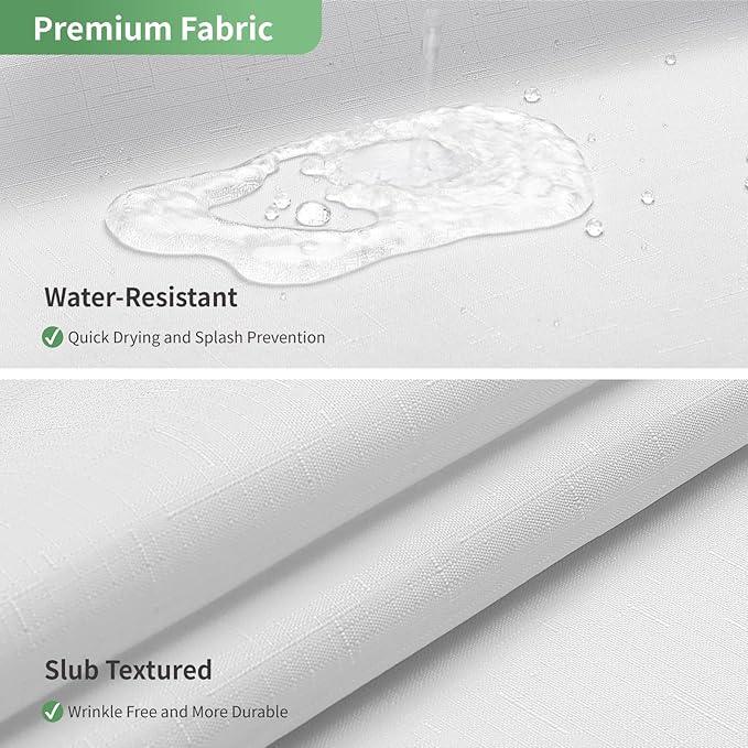 eachope White Long No Hook Shower Curtain with Snap-in Fabric Liner Set,Slub Textured Fabric Shower Curtains for Bathroom,Hotel Style Modern Shower Curtain,Water Repellent& Washable,71x80(78) - ModernBath