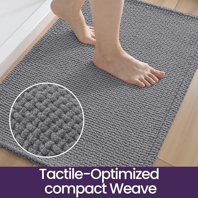 DEXI Bathroom Rugs 20x32, Non Slip Washable Bath Mat, Absorbent Chenille Bathmat, Ultra Soft Thick Carpet for Tub Shower Floor, Grey - ModernBath
