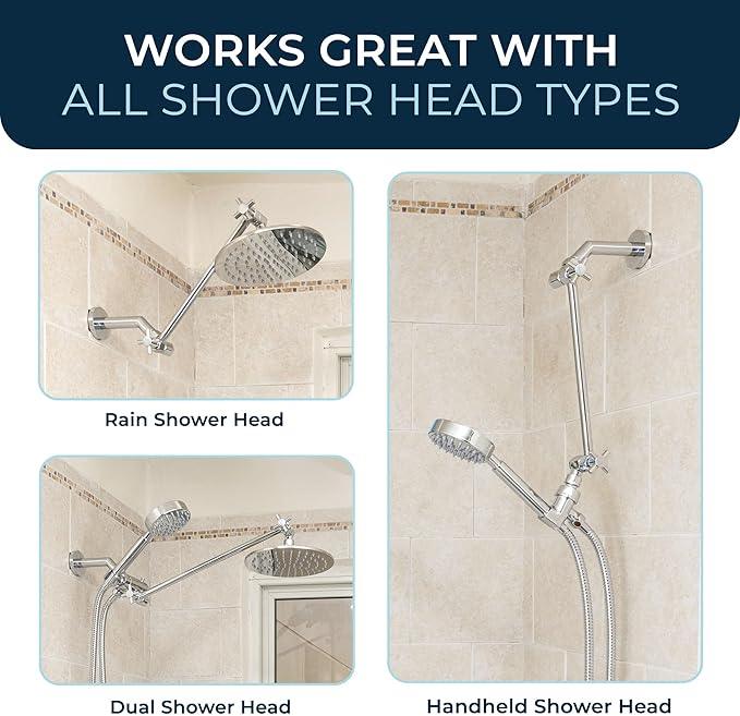 HammerHead Showers Solid Metal 12 Inch Adjustable Shower Head Extension Arm, Raises Showerhead Height, Shower Extender Arm Supports Up to 10 lbs, Brushed Nickel - ModernBath