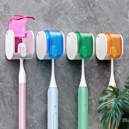 Toothbrush Holders for Bathrooms【Upgrade Single Slot Design】 Toothbrush Holder Wall Mounted with Cover Moisture-Proof and Dust-Proof Toothbrush Storage Organizer for Shower Family and Travel 4PCS - ModernBath