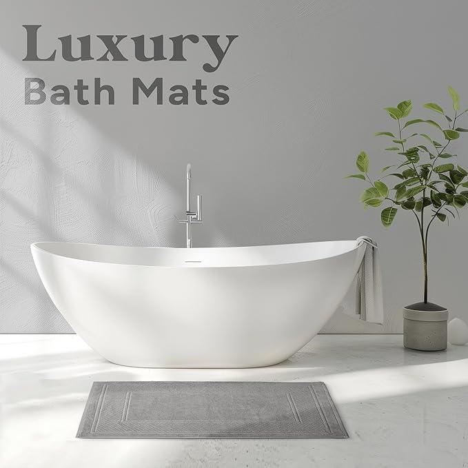 Avalon Towels Grey Bath Mat - 100% Cotton Set of 2 Absorbent Bathmat - Bathroom Mats Quick Dry Bath Mats for Bathrooms (22x34 Inches) - ModernBath