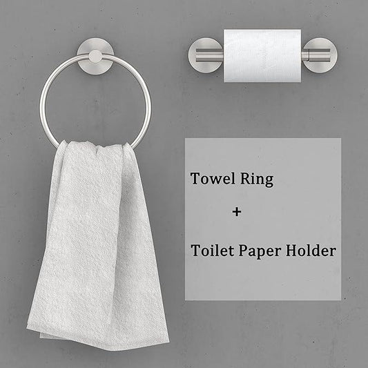 Brushed Toilet Paper Holder & Towel Ring SUS304 Stainless Steel 2pc Bathroom Hardware Set with Double Post Pivoting Toilet Paper Roll Holder Wall Mount & Bathroom Towel Holder Set - ModernBath