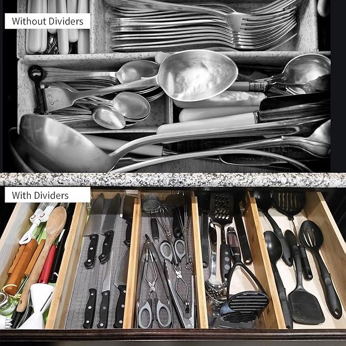 Utoplike 4 pcs Bamboo Kitchen Drawer Dividers Large, Adjustable Drawer Organizers, Spring Loaded, Works in Kitchen, Dresser, Bathroom, Bedroom, Drawer, Desk - ModernBath