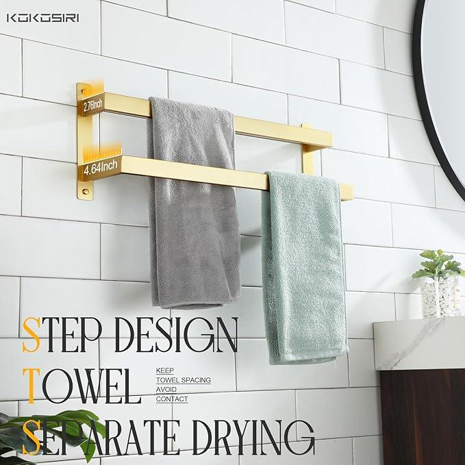 KOKOSIRI Bath Towel Bars 20-Inch Bathroom 2-Tiers Ladder Brushed Gold Towel Rails Towel Holders Wall Mounted Towels Shelves Rack Stainless Steel, B5008BG-L20 - ModernBath