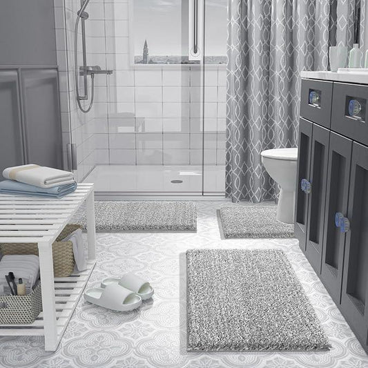 Yimobra Bathroom Rugs Non Slip Washable 36x24, Ultra Soft and Water Absorbent Bath Mats, Plush Fluffy Shower Mat Outside, Luxury Microfiber Thick Matts for Bathroom Floor/Tub, Light Gray and White - ModernBath