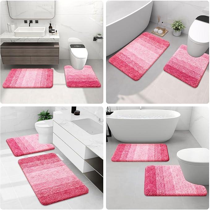 Arotive Microfiber Bathroom Rugs, Shaggy Soft and Absorbent Bath Rug, Non-Slip, Thick Plush Machine Washable Dry Bath Mats for Bathroom, Tub and Shower, 59x17, Pink, Rectangular - ModernBath