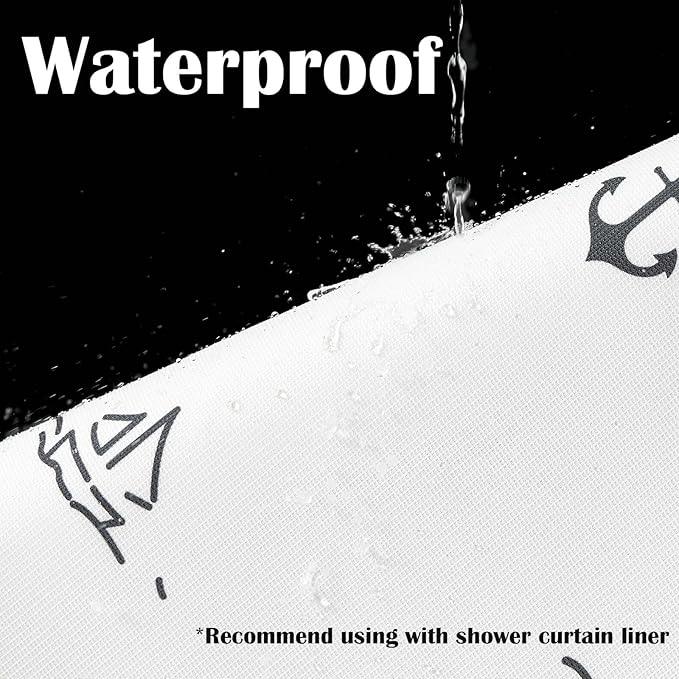 jinchan Black and White Nautical Shower Curtain Kids Cartoon Printed Waterproof Fabric Shower Curtains for Bathroom Ocean Sailboat Simple in Bath with 12 Hooks 70x72 Inches - ModernBath