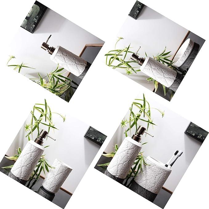 Hymmah Bathroom Accessories Set,Toothbrush Holder,Farmhouse Decor,4 Pcs Resin Gift Apartment Necessities, Contain Toothbrush Cup,Soap Dispenser & Dish,Tumbler - ModernBath