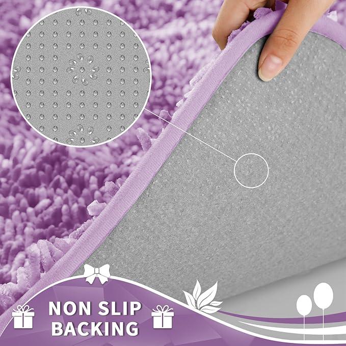 Yimobra Toilet Rugs U Shaped Washable, Extra Thick Soft Absorbent Chenille Contour Bathroom Rugs for Toilet 24x24 Inch, Quick Dry Non Slip Toilet Mat for Bath Floor, Lilac - ModernBath