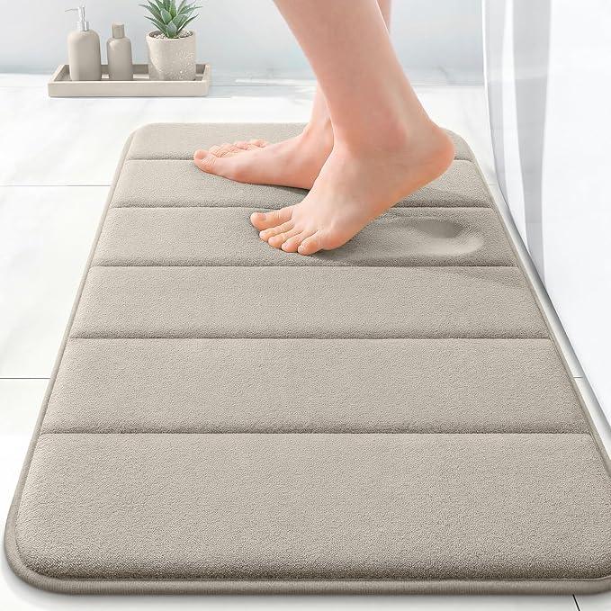 OLANLY Memory Foam Bath Mat 24x16, Super Soft Absorbent Bathroom Rugs, Quick Dry, Machine Washable Shower Floor Rugs, Bathmat Carpet, Bathroom Home Decor Accessories, Warm Taupe - ModernBath