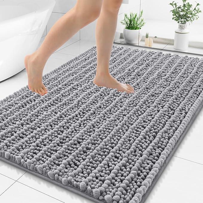 Smiry Bathroom Rugs Mat 48x32, Extra Soft Absorbent Chenille Bath Rugs, Non Slip Rubber Backing Machine Washable Quick Dry Bath Mats for Bathroom Floor, Tub, Shower, Home Decor Accessories, Grey - ModernBath