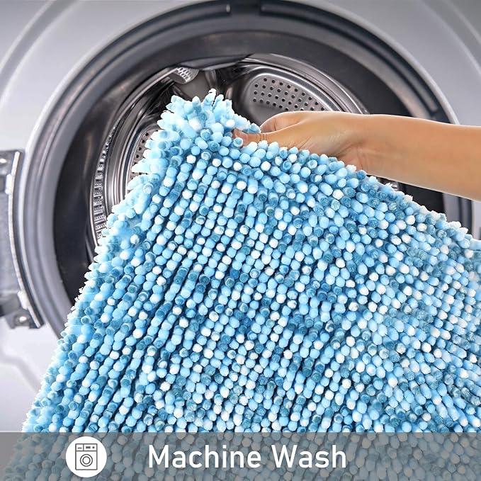 Yimobra Luxury Bathroom Rugs, 47x24, Extra Soft Chenille Mats for Bathroom Non Slip, Fluffy Long Matts for Tub, Plush Shaggy Carpet Runner, Water Absorbent, Machine Washable, Blue & Light Blue - ModernBath