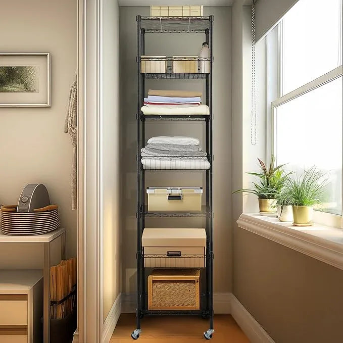 Finnhomy Heavy Duty 7 Tier Wire Shelving Unit with Wheels 18x18x78.8-inches 7 Shelves Metal Storage Rack Thicken Steel Tube, Adjustable Shelving Rack for Kitchen Bathroom Office, NSF Certified, Black - ModernBath